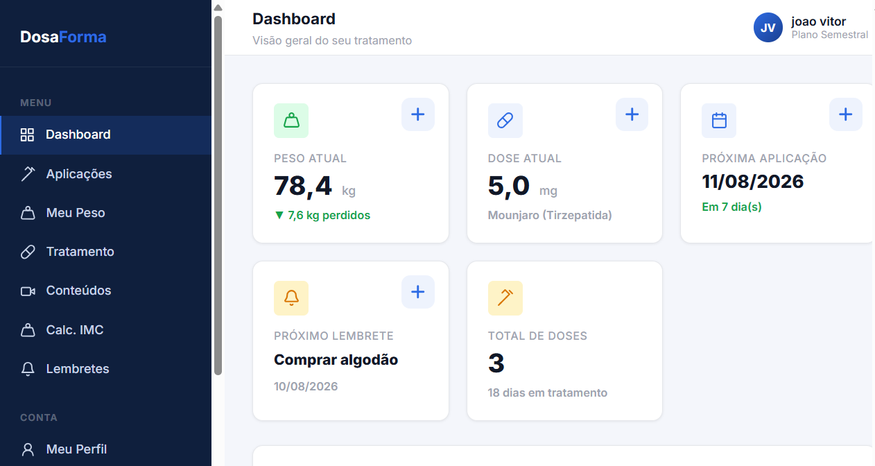 Registro de doses e aplicações